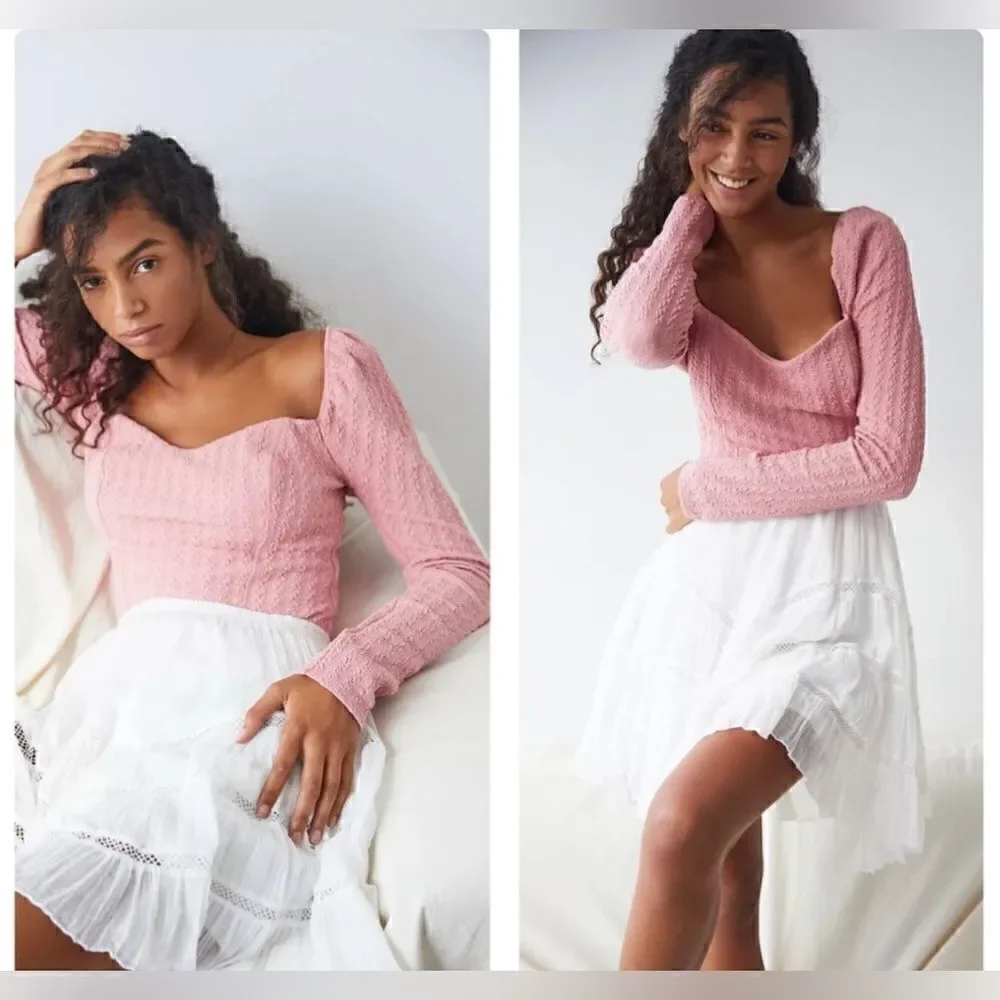 NWT FREE PEOPLE Sz S BRITTANY TOP PINK